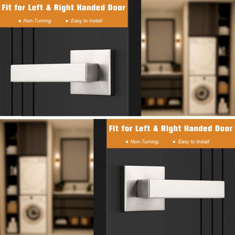 Probrico Brushed Nickel Half Dummy Levers, Square Non-Turning Door Knobs for Left or Right Handed Doors, Interior Inactive Door Handle for Closet or Pantry (4 Pack, Single Side) - Image 5